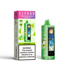  ELF BAR PLANET 25000 jednorazová e-cigareta s príchuťou dvojitého jablka a 5% nikotínu, nabíjateľná.