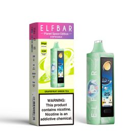 ELF BAR PLANET 25000 jednorazová e-cigareta s príchuťou grapefruitu a zeleného čaju a 5% nikotínu, nabíjateľná.
