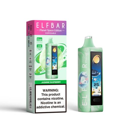  ELF BAR PLANET 25000 jednorazová e-cigareta s príchuťou jazmínu a maliny a 5% nikotínu, nabíjateľná.